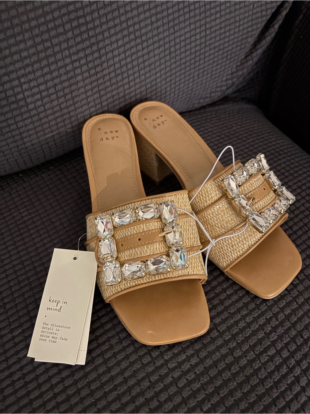 Women's Tan Jewel Buckle Slide Sandals - Picture 2 of 7